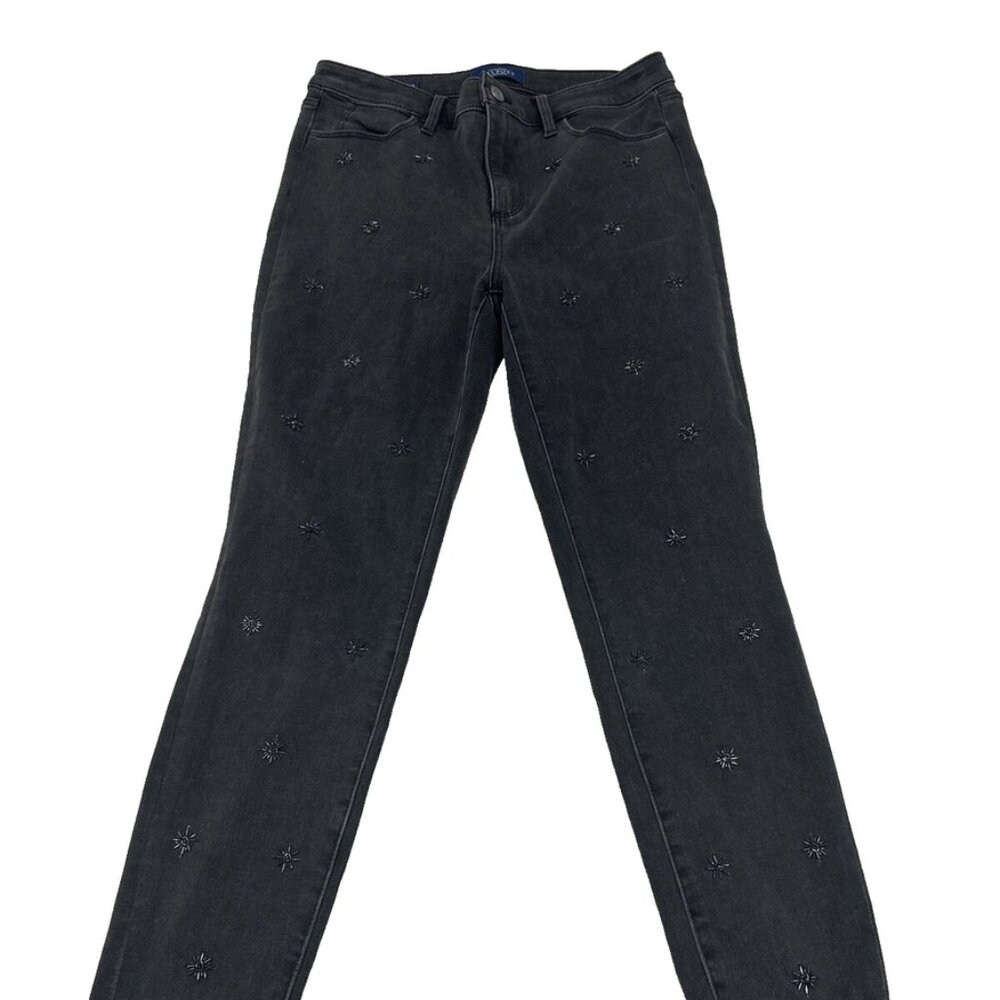Talbots Petite 8P Black Jeans Crystal Embellished High Rise Ankle Straight - Picture 2 of 9